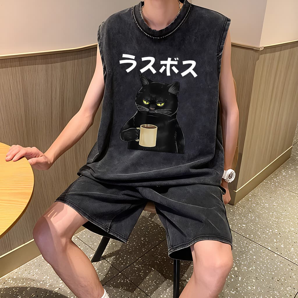 Sea.Tee เสื้อแขนกุด เสื้อผ้าผช oversize ผ้าฝ้าย 100% 'เสื้อ cat' S-3XL รูปที่ 2