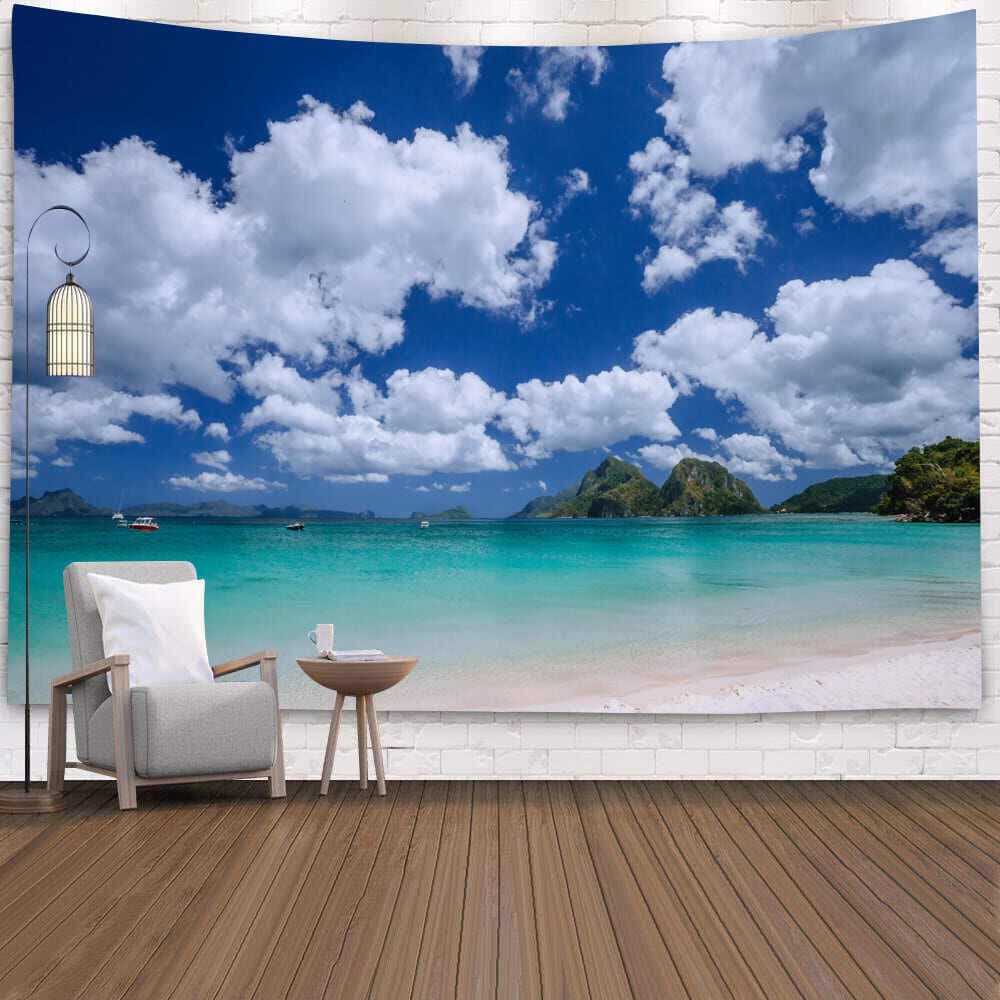 CM ขนาดใหญ่ Beach Coconut TreeOcean Tapestry แขวน Blue Sky ธรรมชาติห้องนอน Tapestry ดอกไม้แขวนผนังสําหรับห้องพื้นหลังผ้าผนังผ้าห้องข้างเตียง W รูปที่ 6