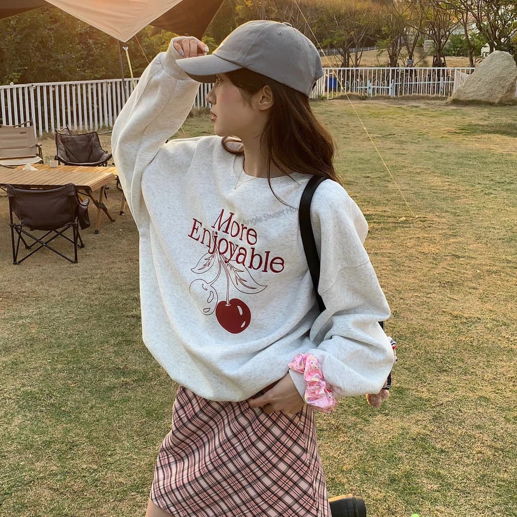 Angle Official เสื้อฮู้ดคอกลมโอเวอร์ไซซ์ผู้หญิง สไตล์เกาหลีเรียบง่าย อบอุ่นและสวมใส่สบาย C07 รูปที่ 5