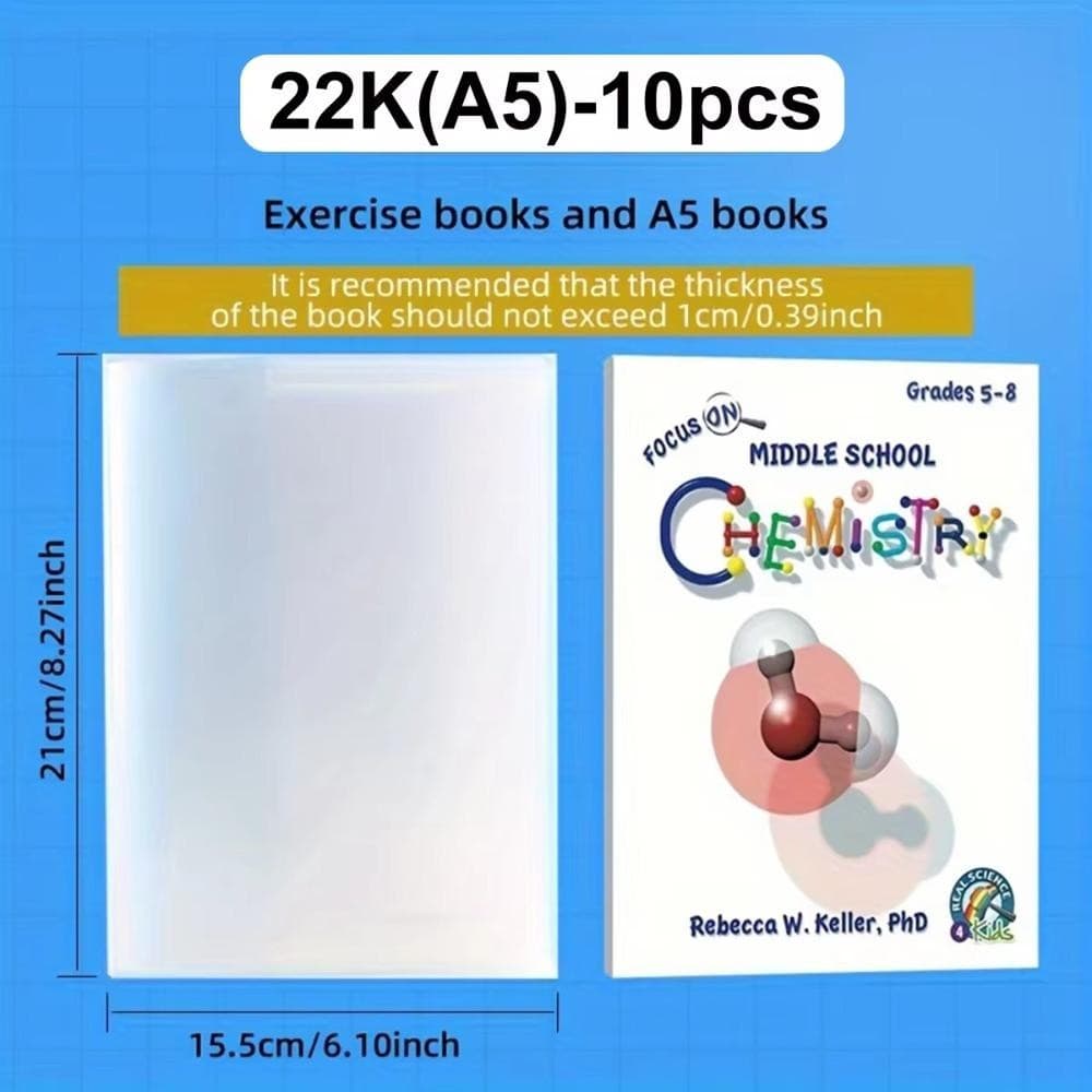 EXCE 10 ชิ้นปกหนังสือพลาสติก, กันน้ําปิดกาวในตัวโปร่งใสปกหนังสือ, A4/16K/A5 หนังสือทนต่อการสึกหรอฝาครอบป้องกัน PVC รูปที่ 2
