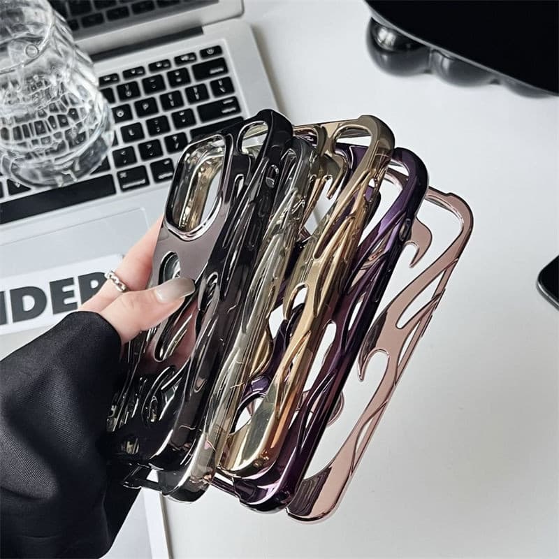 Frosted 3D รูปแบบเปลวไฟ Hollow Slim เคสโทรศัพท์สําหรับ iPhone 11 12 13 14 15 16 17 Pro Max 16e 14 15 16 Plus Hollow การกระจายความร้อนกันกระแทกฝาครอบป้องกัน รูปที่ 5