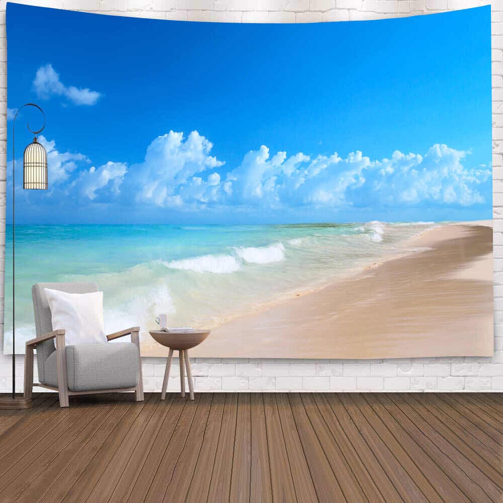 CM ขนาดใหญ่ Beach Coconut TreeOcean Tapestry แขวน Blue Sky ธรรมชาติห้องนอน Tapestry ดอกไม้แขวนผนังสําหรับห้องพื้นหลังผ้าผนังผ้าห้องข้างเตียง W รูปที่ 8