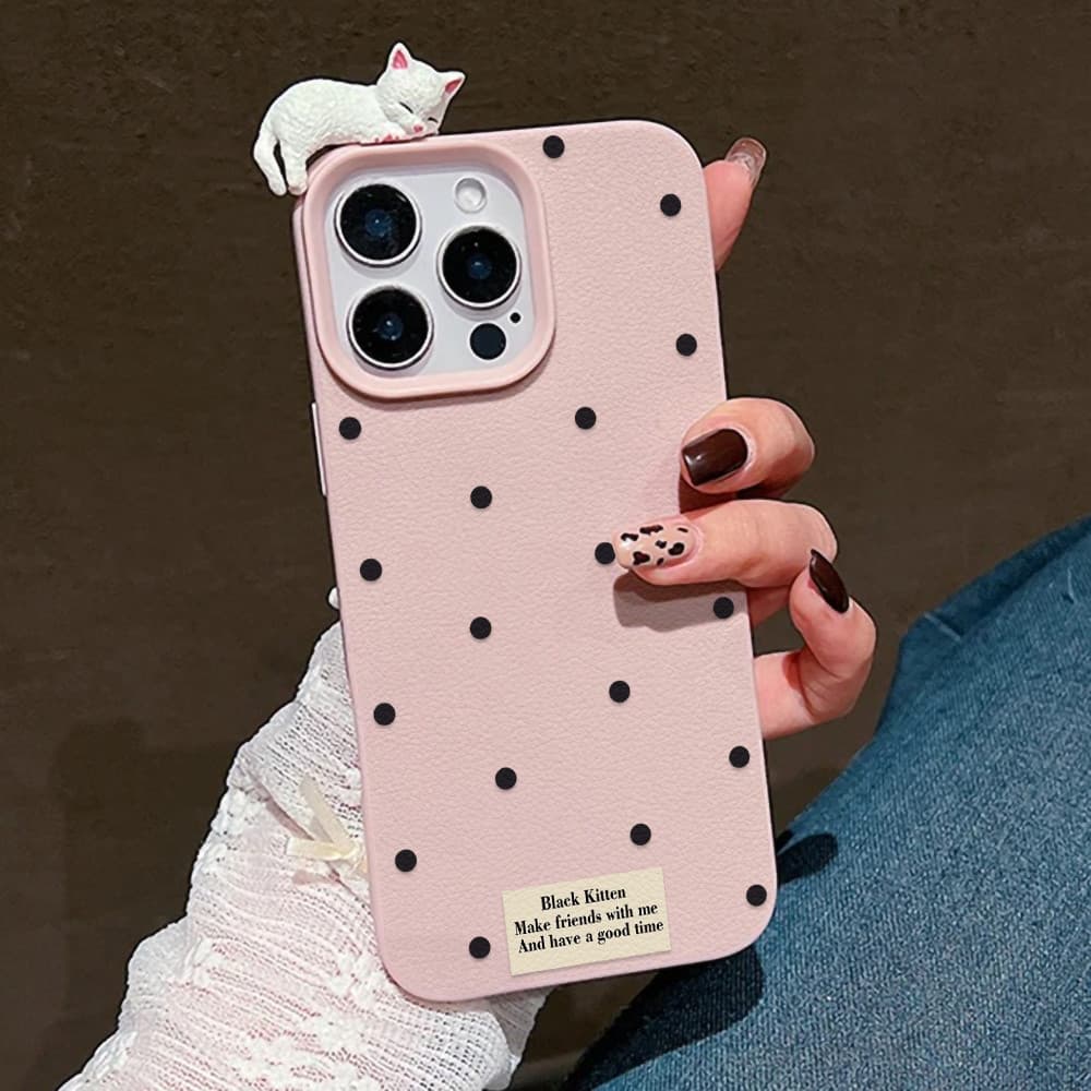 เคสโทรศัพท์มือถือ For iPhone 13 11 16 pro max Case iPhone 11 17 15 pro max 12 14 13 pro max ลูกแมวลายจุด INS รูปที่ 2