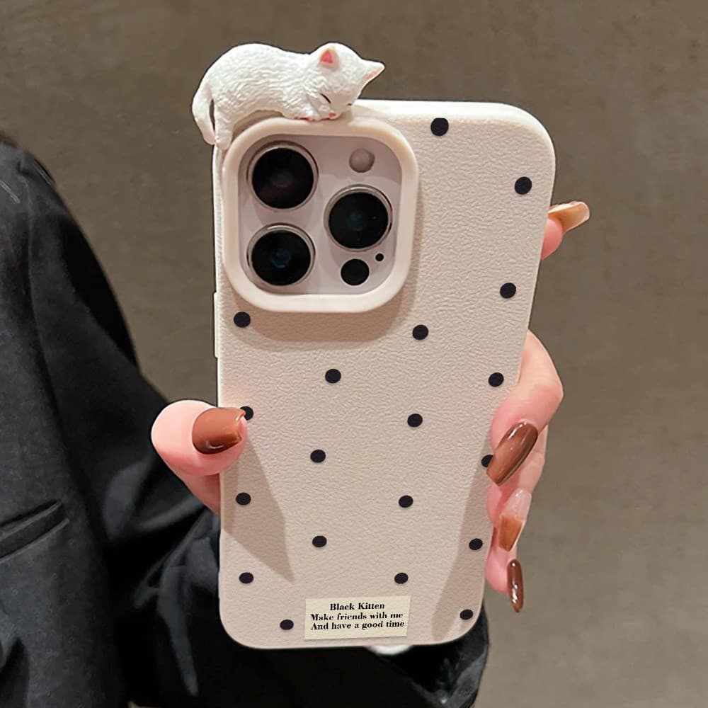 เคสโทรศัพท์มือถือ For iPhone 13 11 16 pro max Case iPhone 11 17 15 pro max 12 14 13 pro max ลูกแมวลายจุด INS รูปที่ 3