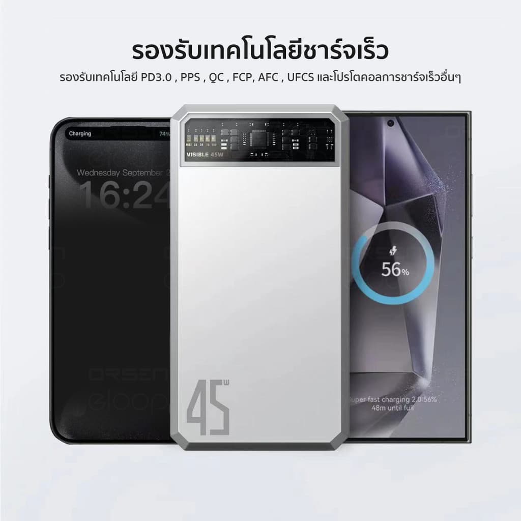 Orsen by Eloop E43 แบตสำรอง 25000mAh QC 3.0 PD 45W Max PowerBank Type C Output พาวเวอร์แบงค์ รูปที่ 9