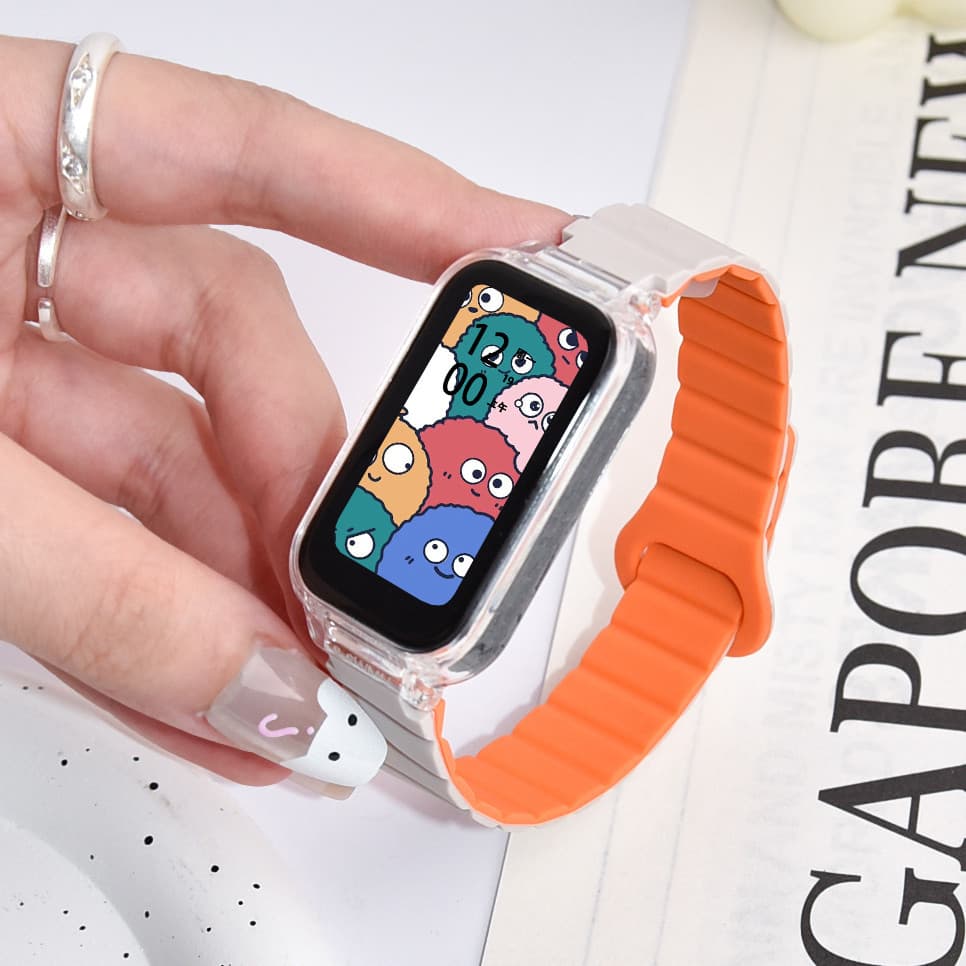 ซิลิโคนสายรัดห่วงแม่เหล็กพร้อมเคสสําหรับ Redmi smart Band 3 2 สร้อยข้อมือซิลิโคนอ่อนนุ่มสําหรับ Xiaomi Band 9 Active / 8 Active รูปที่ 6