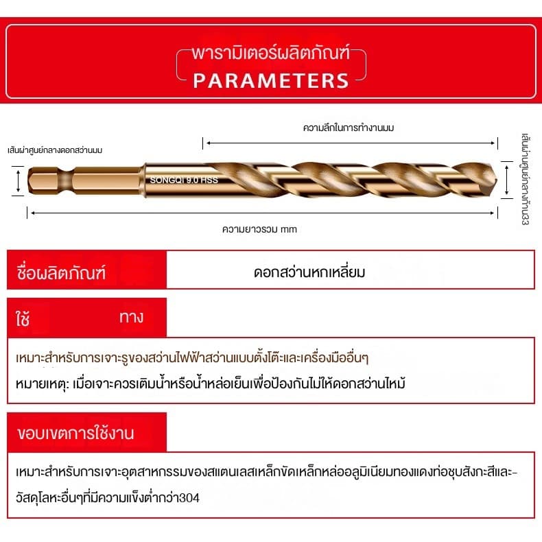 ดอกสว่านเจาะเหล็กสเตนเลส ก้านหกเหลี่ยม ความแข็งแรงสูง รูปที่ 5