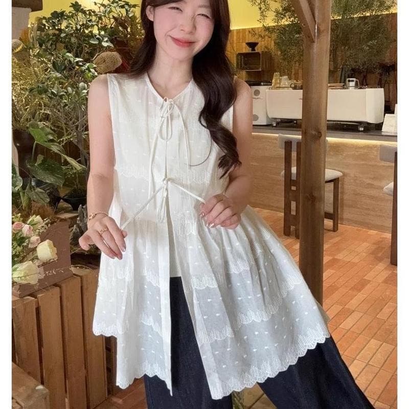 Mimi&didi#ชุดเสื้อกั๊กปกปิด เนคไทฝรั่งเศส เดรสทรงหลวม คอกลม แขนกุด เหมาะสำหรับฤดูใบไม้ผลิ หวานและเผ็ดสำหรับผู้หญิง#99109 รูปที่ 6