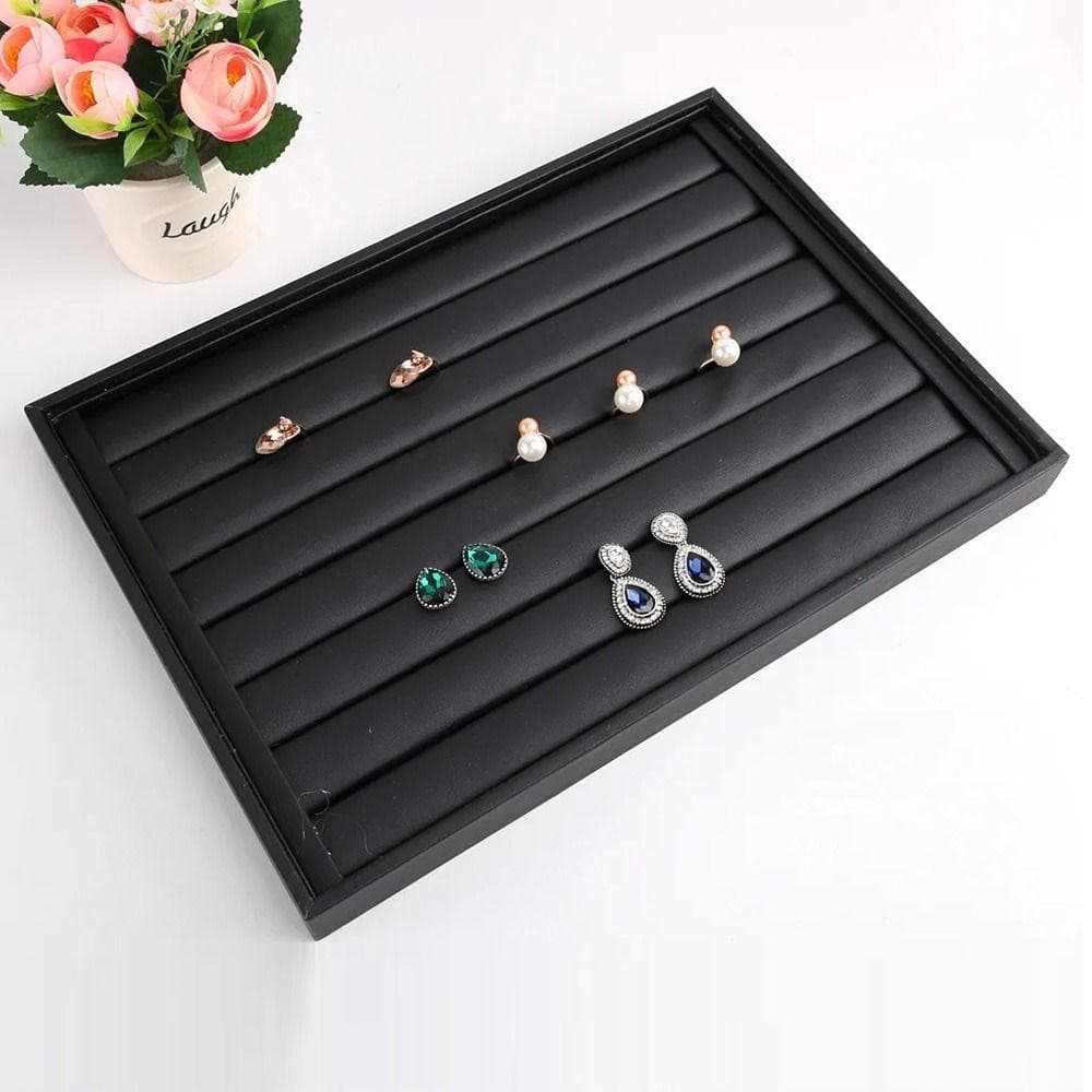 SOLARLINX ถาดแสดงเครื่องประดับ,สีดําStackable PUหนังเครื่องประดับพาเลท,พรีเมี่ยมด้านล่างแบนกันน้ําที่ถอดออกได้ Dividersสร้อยข้อมือจัดเก็บ Dresser รูปที่ 3