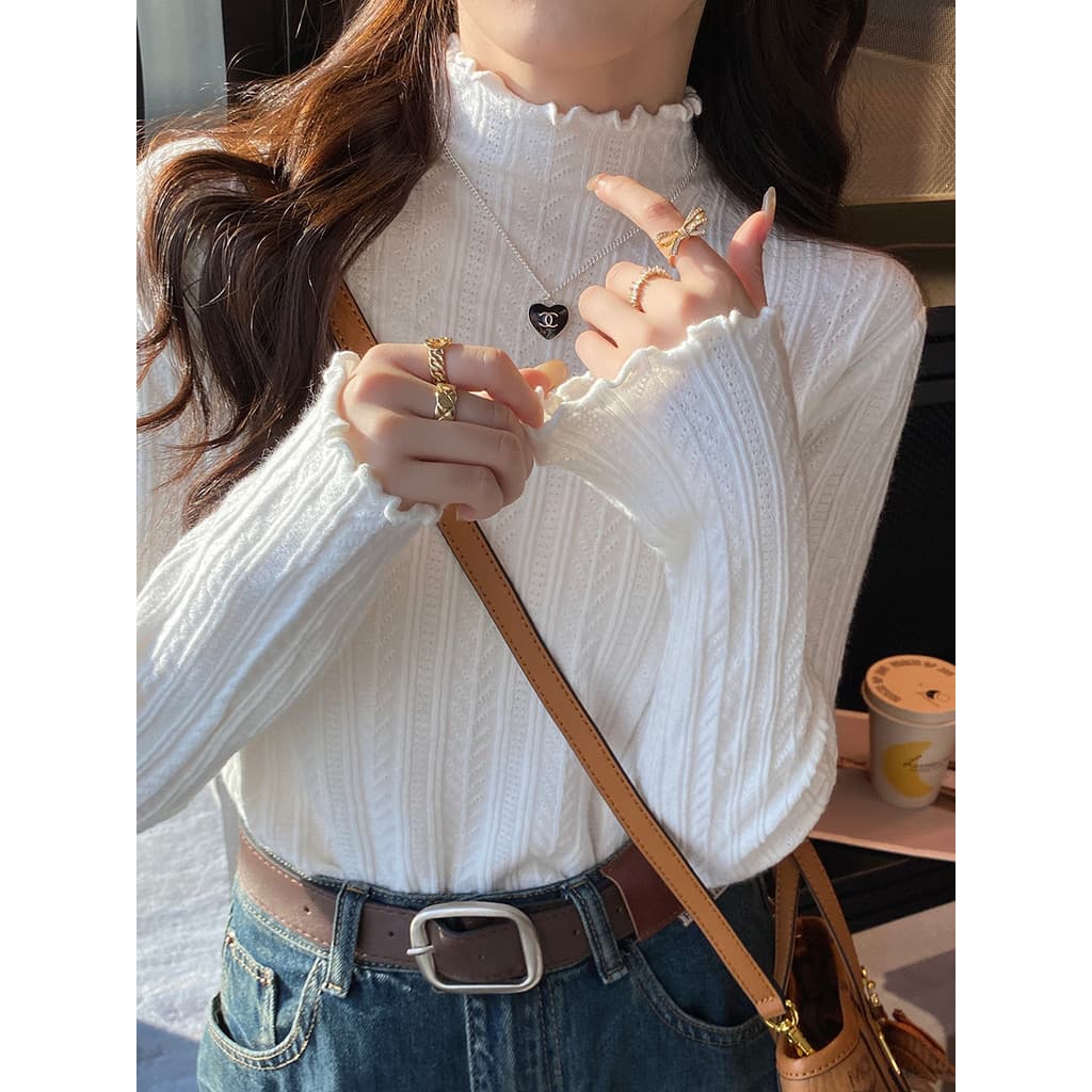 Xiaoma111 เสื้อผู้หญิงสไตล์ใหม่ฤดูใบไม้ร่วงฤดูหนาวสวมใส่ High-End Feeling ครึ่งคอเต่าเสื้อกันหนาว Agaric Edge ถักเสื้อกันหนาวด้านนอก Ne รูปที่ 5