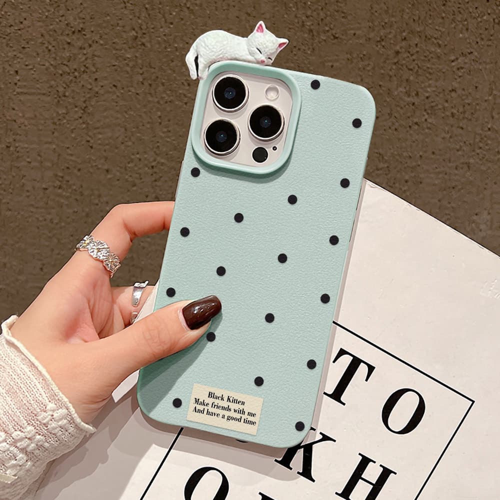 เคสโทรศัพท์มือถือ For iPhone 13 11 16 pro max Case iPhone 11 17 15 pro max 12 14 13 pro max ลูกแมวลายจุด INS รูปที่ 5