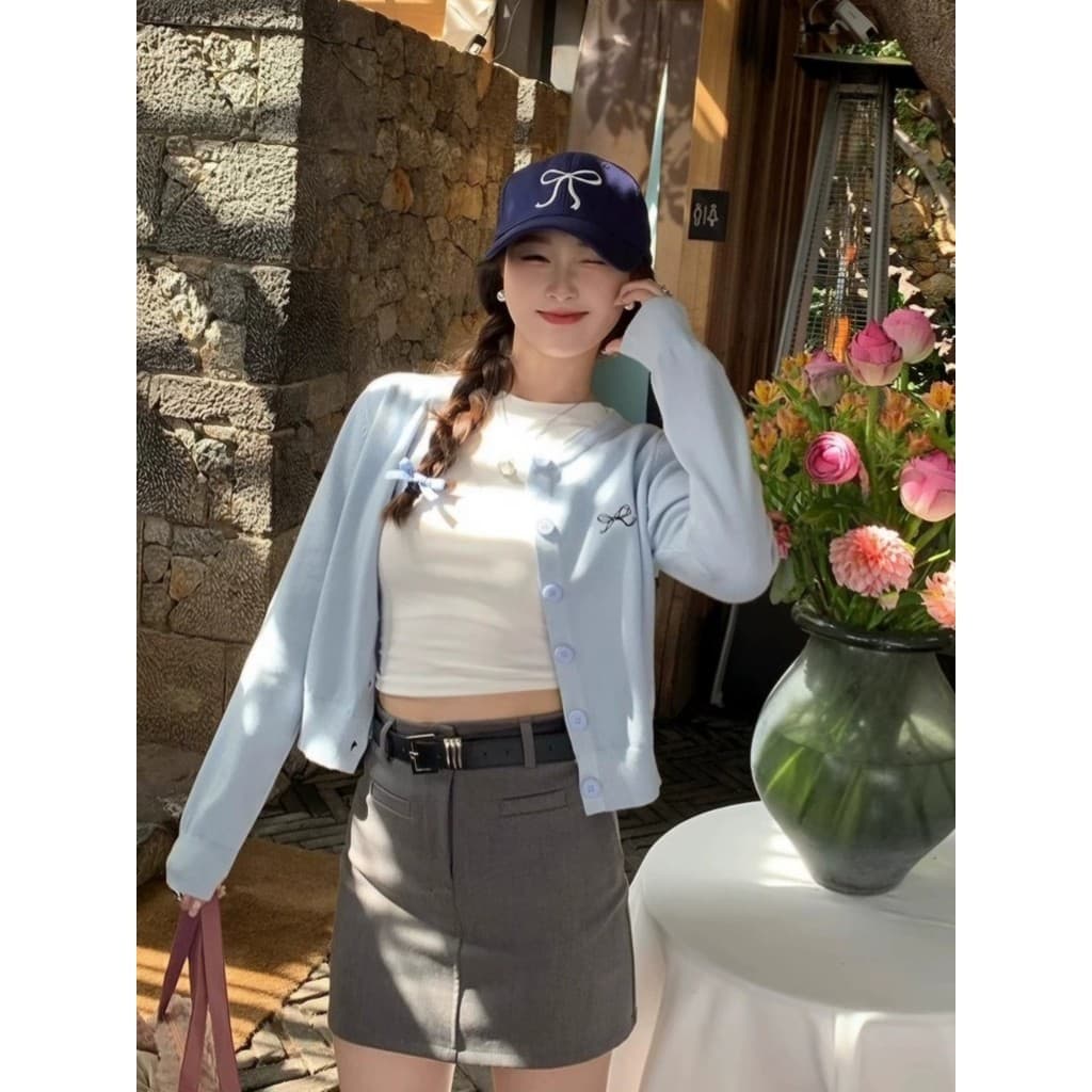 Elves พร้อมเสื้อคาดิแกรนไหมพรม แขนยาว คอกลมเกาหลีมาก ปักฌบว์ที่หน้าอก สวมใส่สบาย"Z-YX12" รูปที่ 7