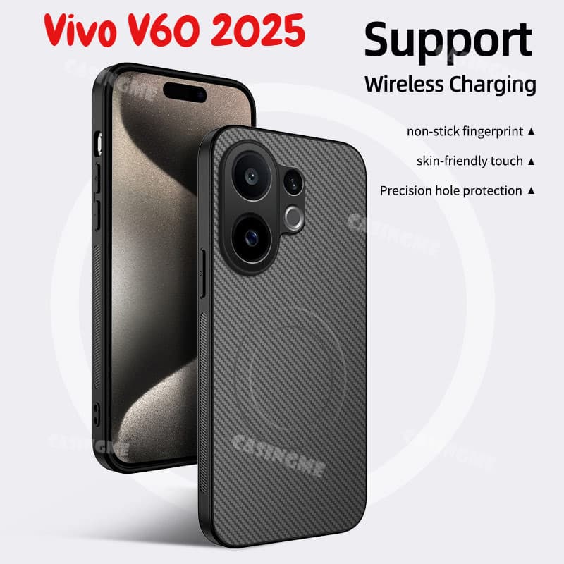 Vivo V70 2025 คาร์บอนไฟเบอร์รูปแบบแม่เหล็กเคสโทรศัพท์สําหรับ Vivo V60 V 60 VivoV60 V60Pro V60E 60V Pro Lite 5G 4G 2025 กันกระแทกป้องกันหนังปกหลัง รูปที่ 1