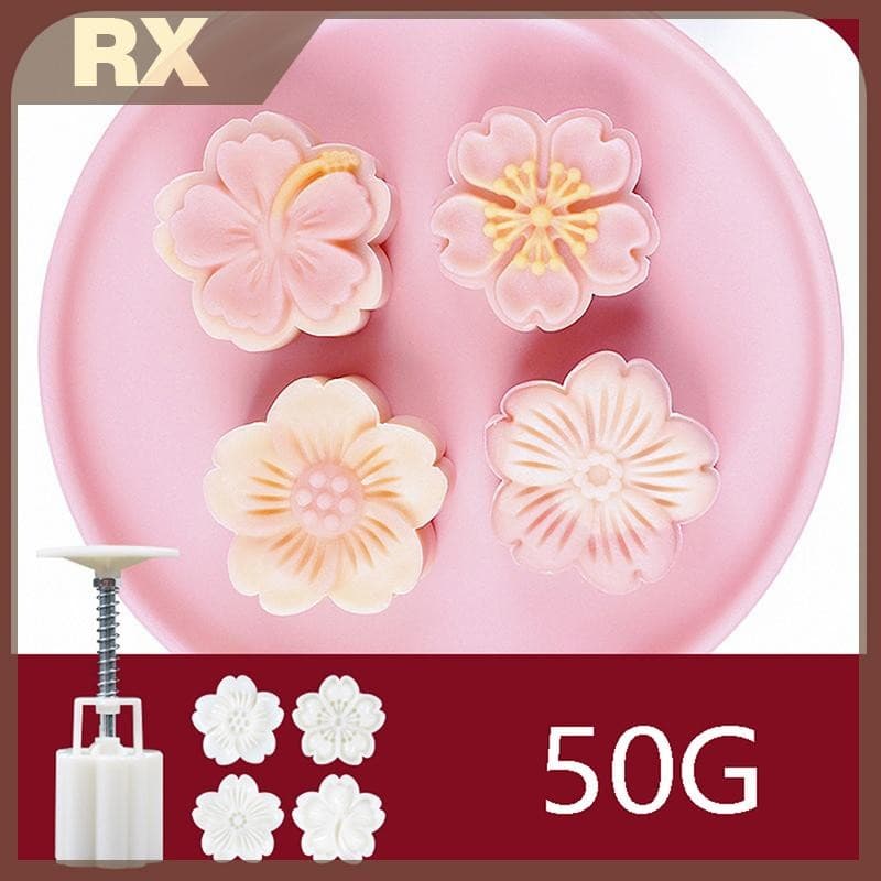 4 ชิ้น/เซ็ต Mooncake แม่พิมพ์ Cherry Blossom ดอกไม้รูปแบบแสตมป์มือกดแม่พิมพ์ Plungers Pastry เครื่องมือ รูปที่ 3