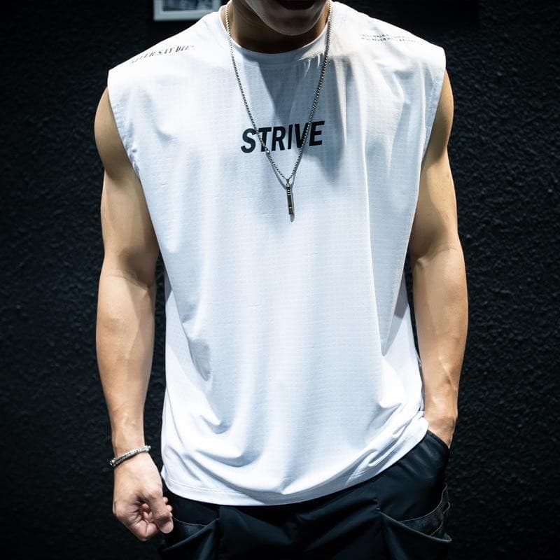IELGY ฤดูร้อนเสื้อกั๊กแขนกุดแห้งเร็วผู้ชายหลวม บวก ขนาดกีฬาฟิตเนสสีขาว สูงสุด รูปที่ 9