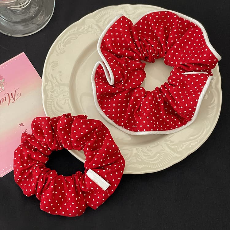 สวยงามจุดสีแดงผูกผมผมหางม้าหัวเชือกจีนสีแดง Scrunchies เครื่องประดับผม รูปที่ 9