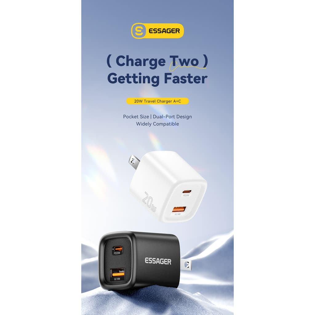 Essager PD 20W USB C + Type C Charger Fast Charging Quick Chargers Wall Plug Adapter รูปที่ 8