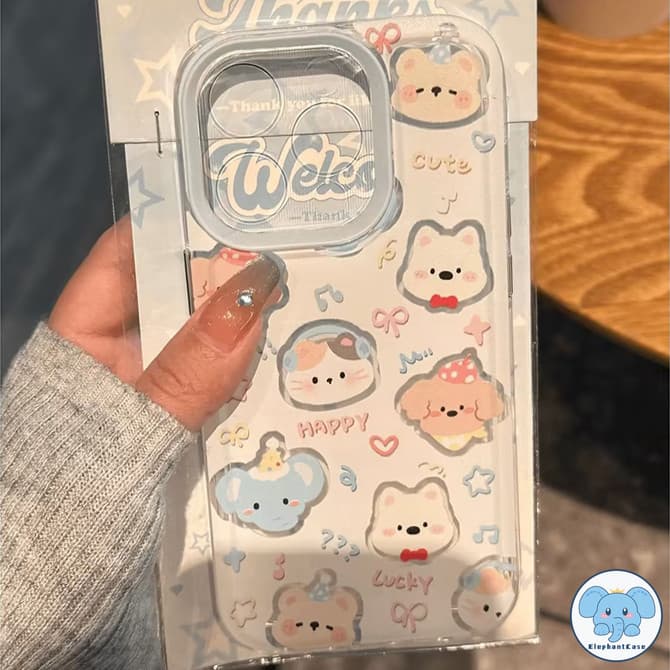 น่ารักลูกแมวลูกสุนัขเข้ากันได้เคสไอโฟน 11 16 15 Pro Max 14 12 13 Pro Max XS XR X Max 7 15 14 8 Plus SE การ์ตูนช้างหมีเคส รูปที่ 1