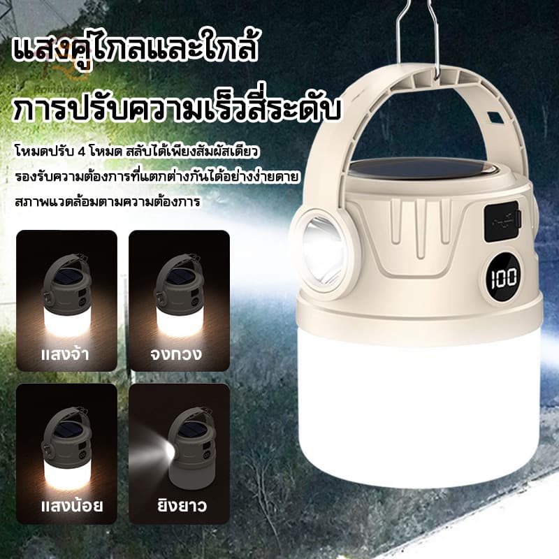 พลังงานแสงอาทิตย์ ไฟแคมป์ปิ้ง Solar Light ไฟเต็นท์ LED มัลติฟังก์ชัน สามารถปรับได้4โหมด กันน้ำType-C รูปที่ 1