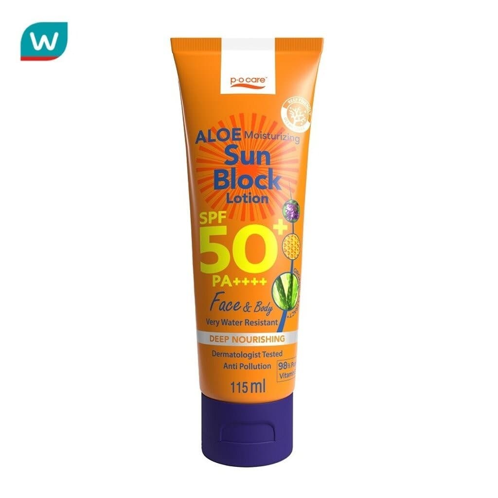 PO Care พีโอ แคร์อโล มอยส์เจอร์ไรซิ่ง ซัน บล็อค โลชั่น SPF50+ PA++++ เฟส แอนด์ บอดี้ 115 มล. รูปที่ 1