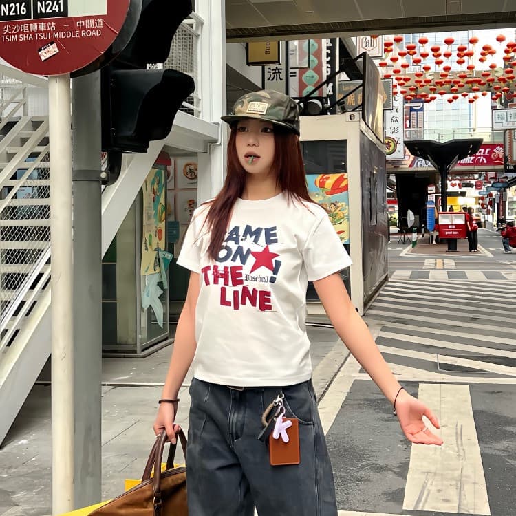 KYO ⭐ เสื้อเกาหลี ผู้หญิง "GAME ON Stars" พิมพ์ลาย ผ้าCOTTON โคตรนุ่ม สลิมฟิต เสื้อ rเสื้อทรงซ้อ เสื้อคอกลม รูปที่ 6
