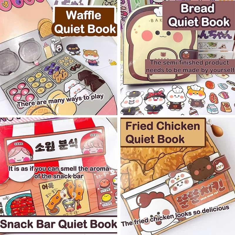 หนังสือของเล่น รูปการ์ตูนวาฟเฟิล ขนมปัง ไก่ทอด ขนมขบเคี้ยว แฮนด์เมด DIY สําหรับเด็ก รูปที่ 7