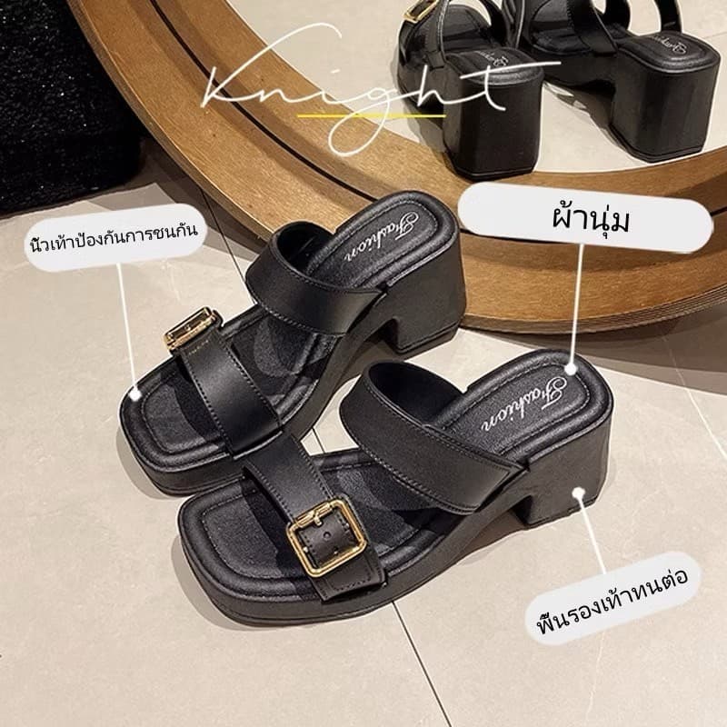 All About Things รองเท้าแตะแฟชั่นเกาหลี ส้นสูง ใส่สบาย ไม่กัดเท้า รองรับรูปทรงเท้าได้ดี รูปที่ 2