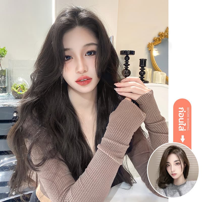 แผ่นเสริมผมหนา ผมลอนแบบกิ๊บ แฮร์พีชแบบช่อ ไหมนิ่ม ไม่เงา เรียบเนียนกับผมจริง RenKin&Pursue รูปที่ 4