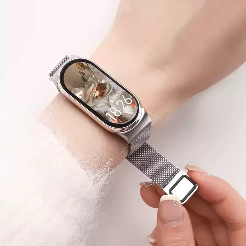 สายรัด Milanese +กรณีแก้วนิรภัยสำหรับXiaomi Mi Band 10 สายรัดนาฬิกานาฬิกากรณีป้องกันสำหรับ Mi Band 10 รูปที่ 4
