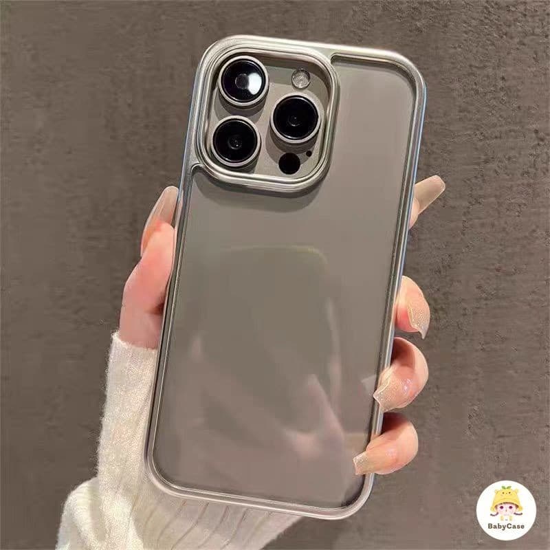 เรียบง่ายโปร่งใสขอบเงินบริสุทธิ์ด้วยไฟฟ้า เคส IPhone 11 15 13 14 12 Pro Max 7Plus XR 7 8 Plus X XS MAX SE 2020 15 14Plus รูปที่ 2
