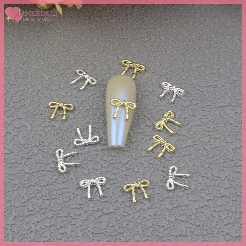 RENBG ทองเงิน ดอกไม้ อุปกรณ์ทําเล็บ Rhinestones โบว์ ตกแต่ง 3D เจาะ TH รูปที่ 1