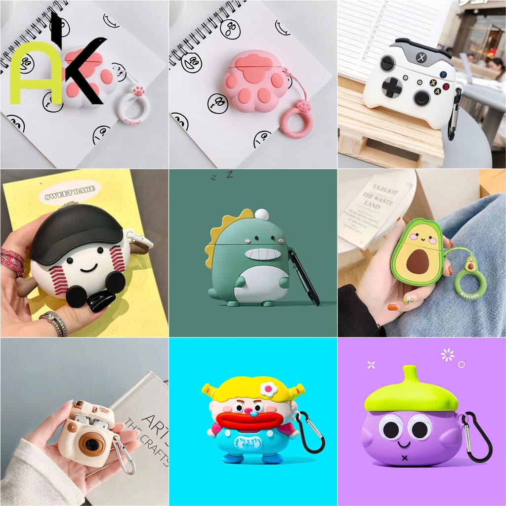 AK Case Cover Compatible for Airpods 1/2/3/4/Pro/Pro2 Pro 2 เคสป้องกันหูฟัง TPU นุ่มและป้องกันการล่มสลาย พวงกุญแจ รูปที่ 1