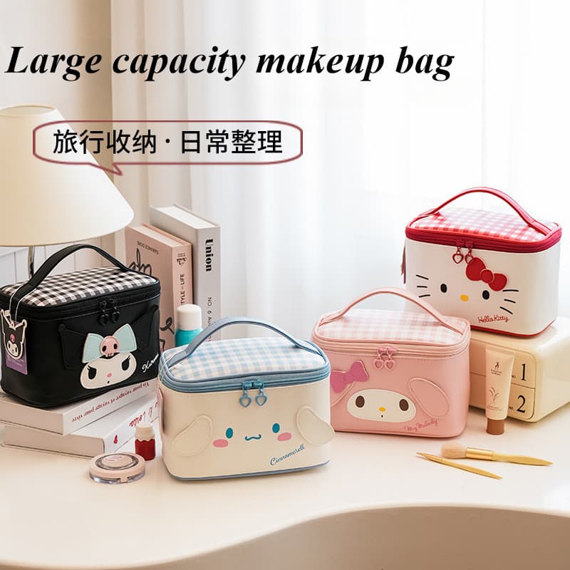 Hello Kitty Sanrio กระเป๋าเครื่องสําอางการ์ตูน PU กันน้ํา ล้างทําความสะอาดได้ Kuromi Multi-function กระเป๋าถือ รูปที่ 2