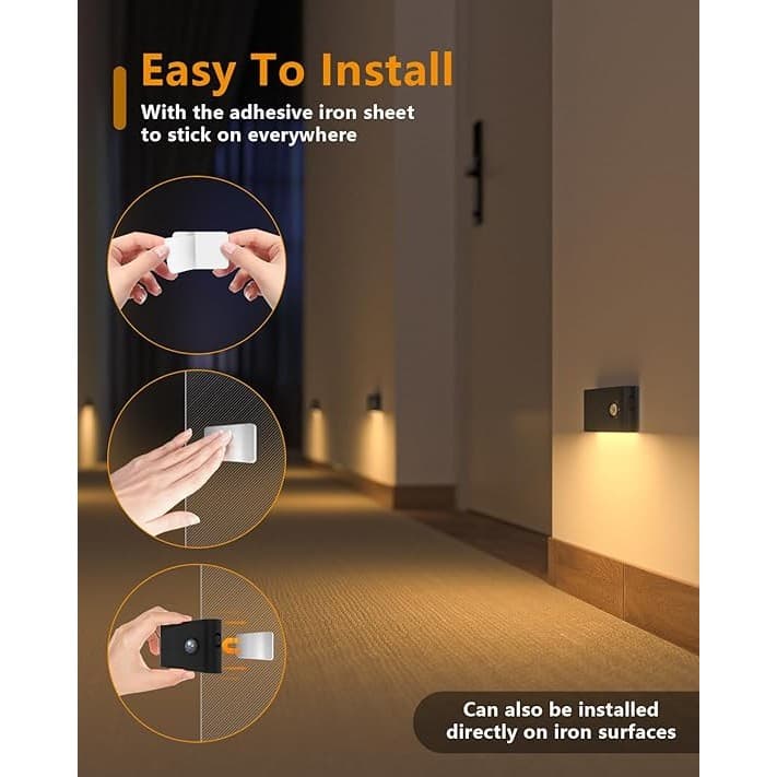 SPRISE Motion Sensor Night Light บันไดไฟในร่ม Warm White Magnetic LED Touch โคมไฟสําหรับห้องโถง, Stairway, ห้องน้ํา 1/3 แพ็ค รูปที่ 3