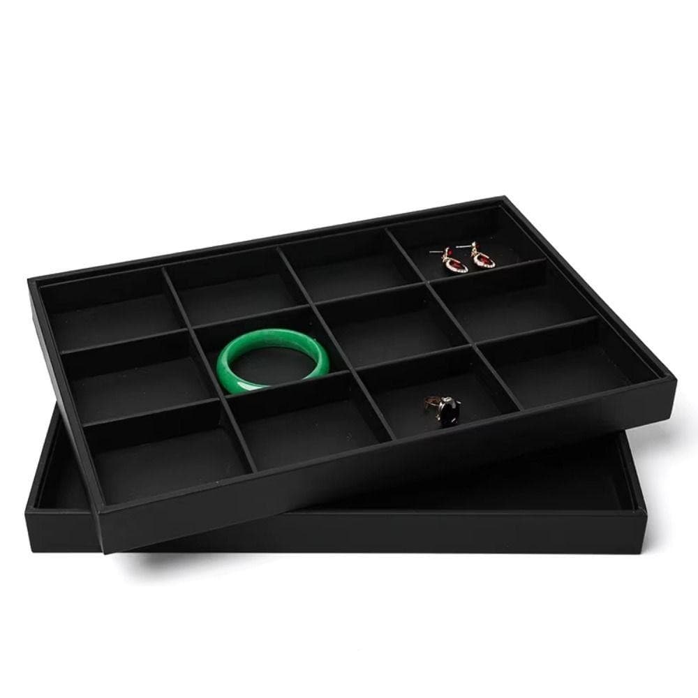 SOLARLINX ถาดแสดงเครื่องประดับ,สีดําStackable PUหนังเครื่องประดับพาเลท,พรีเมี่ยมด้านล่างแบนกันน้ําที่ถอดออกได้ Dividersสร้อยข้อมือจัดเก็บ Dresser รูปที่ 7