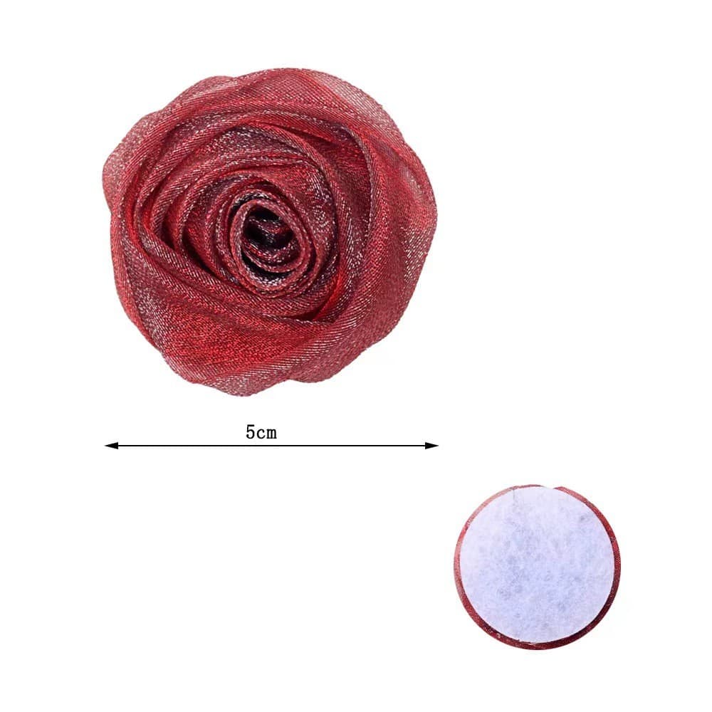 5pcs 5 ซม.3D Rose ดอกไม้หัว Organza ชีฟองผ้า Handmade DIY Headwear Hairpin อุปกรณ์เสริมผมเข็มกลัด รูปที่ 2