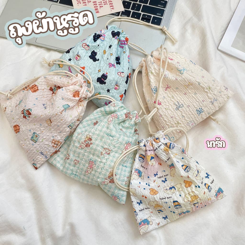 พร้องส่งกระเป๋าหูรูด เชือกรูด การ์ตูนพิมพ์ออแกไนเซอร์กระเป๋าเดินทางแบบพกพาลิปสติกกระเป๋าเครื่องสําอางขนมใหม่เจถุง รูปที่ 1