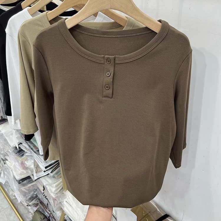 ข ฤดูร้อนผ้าฝ้ายกลางแขนเสื้อยืดคอกลมหลวมรุ่น รูปที่ 5