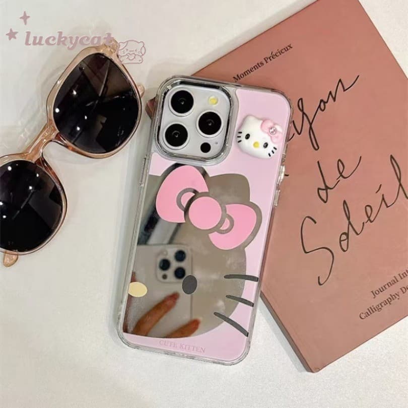 Iphone 16 15 14 13 12 11 Pro Max X Xr Xs Max 7 8 Plusเคสโทรศัพท์InsสาวหัวใจสีชมพูKTกระจกแมวฝาครอบโทรศัพท์นุ่ม รูปที่ 9