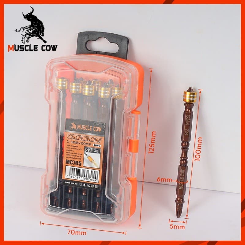 MUSCLE COW ไขควงหัวแฉกแม่เหล็ก ชนิดเหล็ก S2 PH2 ขนาด 65 มม. ปลายสองด้าน ใช้ได้กับดอกไขควงและดอกสว่าน รูปที่ 3