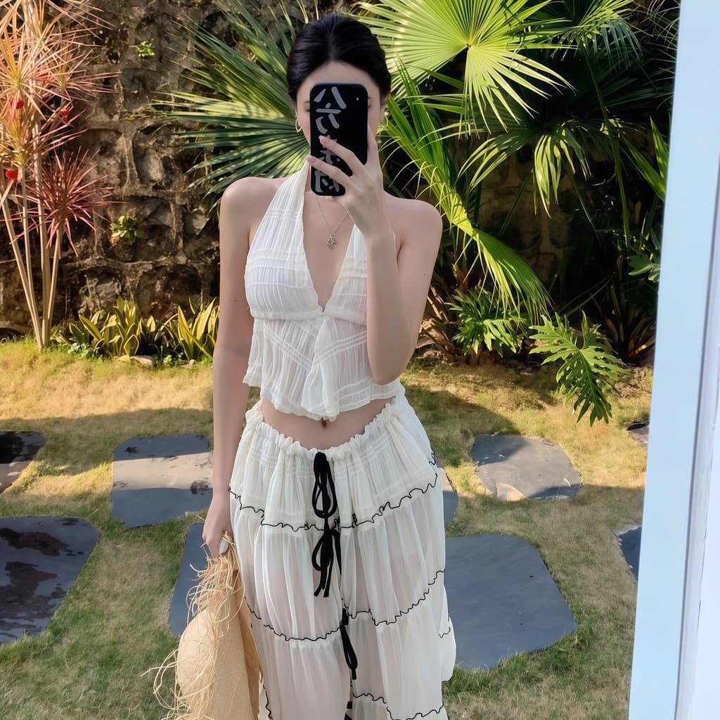BIKINI FACTORY ชุดว่ายน้ำกระโปรง ชุดว่ายน้ำไม่โป๊มาก ชุดว่ายน้ำ 3 ชิ้น M-XL |น้ำหนัก 40-65 กก. ดีไซน์เก๋ BK-049 รูปที่ 5