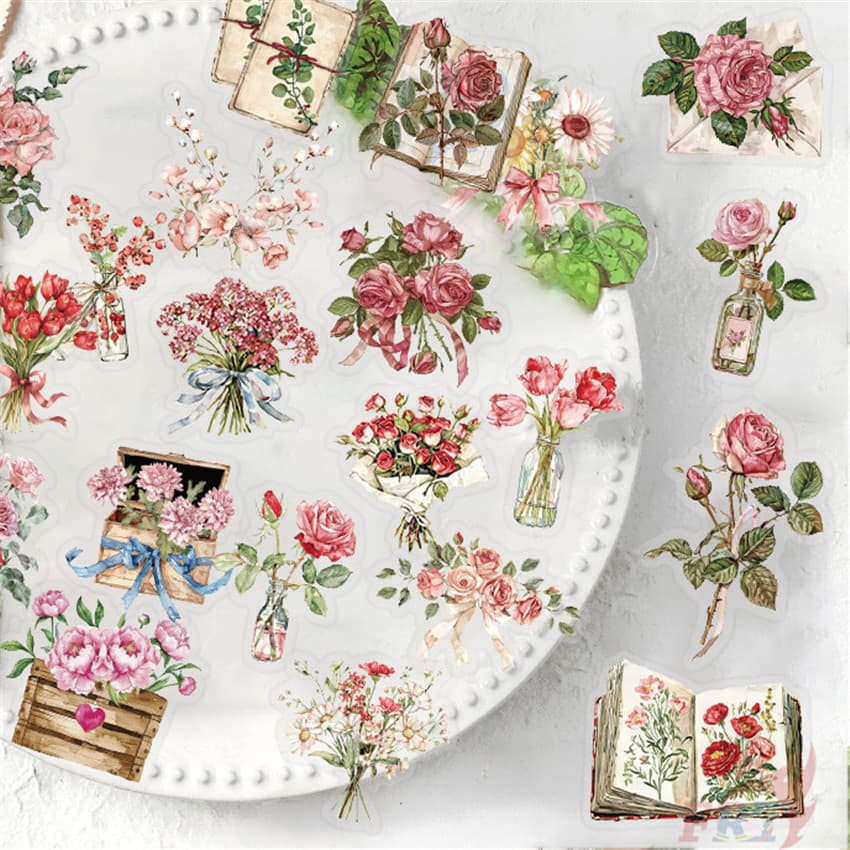 สติ๊กเกอร์สัตว์เลี้ยงดอกไม้และตัวอักษร 50 ชิ้น/เซ็ต DIY แฟชั่นสติ๊กเกอร์กันน้ํา Doodle สติ๊กเกอร์ รูปที่ 9