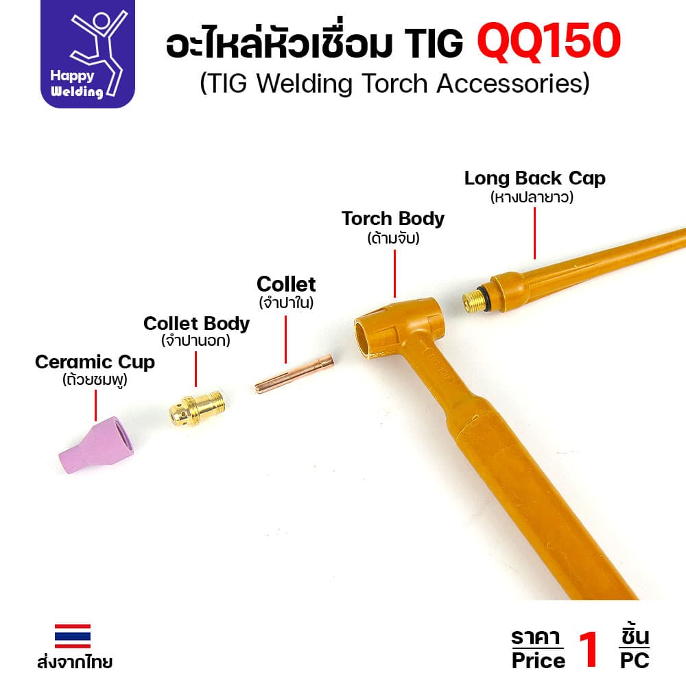 QQ150 TIG150 อะไหล่งานเชื่อมอาร์กอน สำหรับด้ามเชื่อมเครื่องเชื่อมอาร์กอนรหัส QQ150 รูปที่ 2