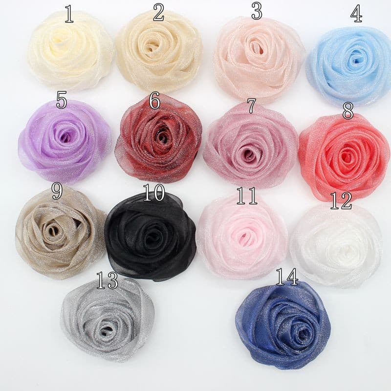 5pcs 5 ซม.3D Rose ดอกไม้หัว Organza ชีฟองผ้า Handmade DIY Headwear Hairpin อุปกรณ์เสริมผมเข็มกลัด รูปที่ 7