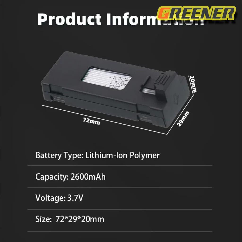 Greener ดรนบังคับ แบตเตอรี่สำหรับโดรน 1800mAh ใช้ได้ 20-25 นาที รุ่น E88/E88PRO/P1/E525 รูปที่ 5