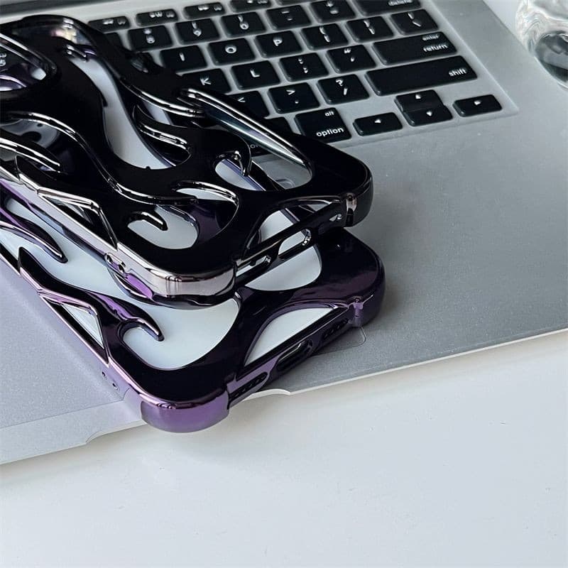 Frosted 3D รูปแบบเปลวไฟ Hollow Slim เคสโทรศัพท์สําหรับ iPhone 11 12 13 14 15 16 17 Pro Max 16e 14 15 16 Plus Hollow การกระจายความร้อนกันกระแทกฝาครอบป้องกัน รูปที่ 4