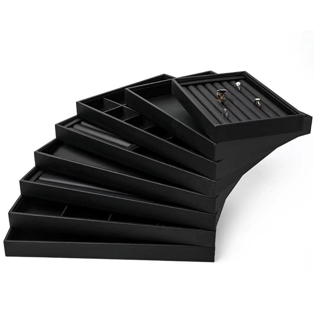 SOLARLINX ถาดแสดงเครื่องประดับ,สีดําStackable PUหนังเครื่องประดับพาเลท,พรีเมี่ยมด้านล่างแบนกันน้ําที่ถอดออกได้ Dividersสร้อยข้อมือจัดเก็บ Dresser รูปที่ 9