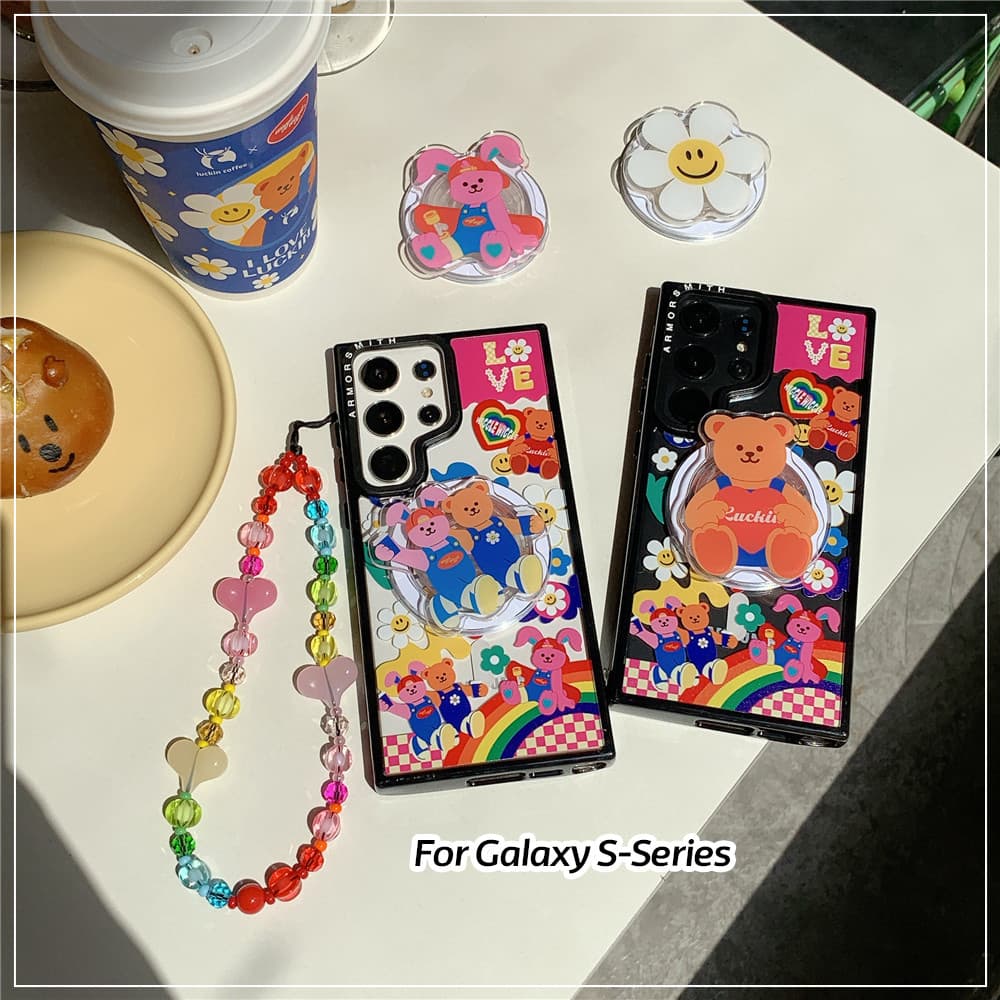 เคสหมีน่ารักสําหรับ Samsung Galaxy S26Ultra S25 S24 S23 FE Creative Magnetic กันกระแทก Hard ฝาหลัง รูปที่ 1