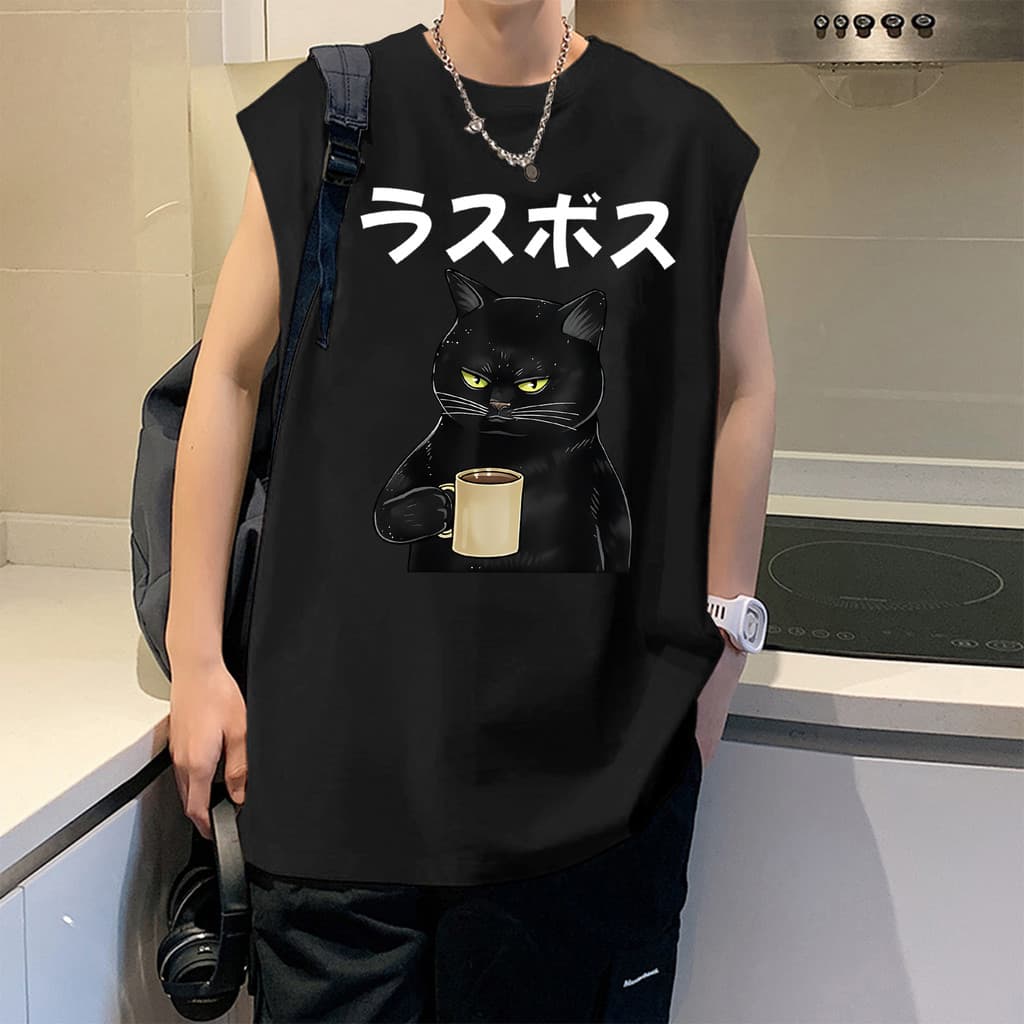 Sea.Tee เสื้อแขนกุด เสื้อผ้าผช oversize ผ้าฝ้าย 100% 'เสื้อ cat' S-3XL รูปที่ 3