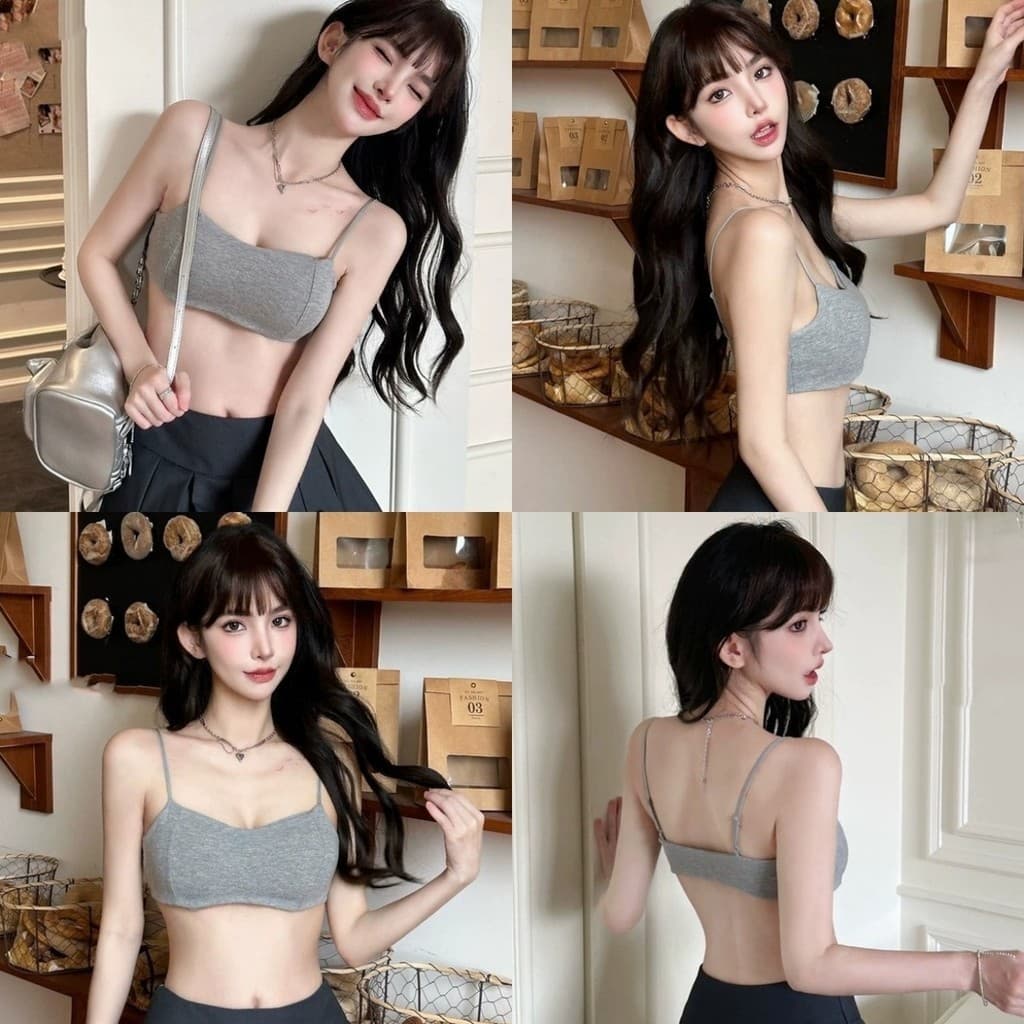 Bonnie​บราสายเดี่ยว มีฟองน้ำ ครอปสั้น สีพื้น เกาหลีน่ารัก เสื้อครอปสายเดี่ยว ทรงรัดตัว ใส่สบาย จากไทย รูปที่ 1